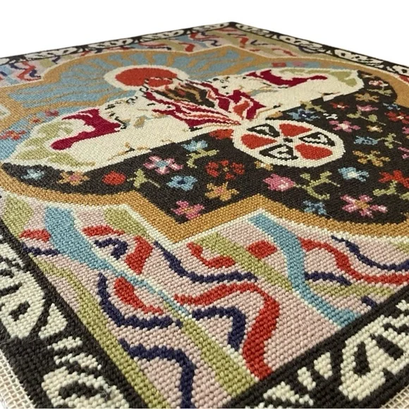 Large Needlepoint Featuring Unicorns and a Geometric Design